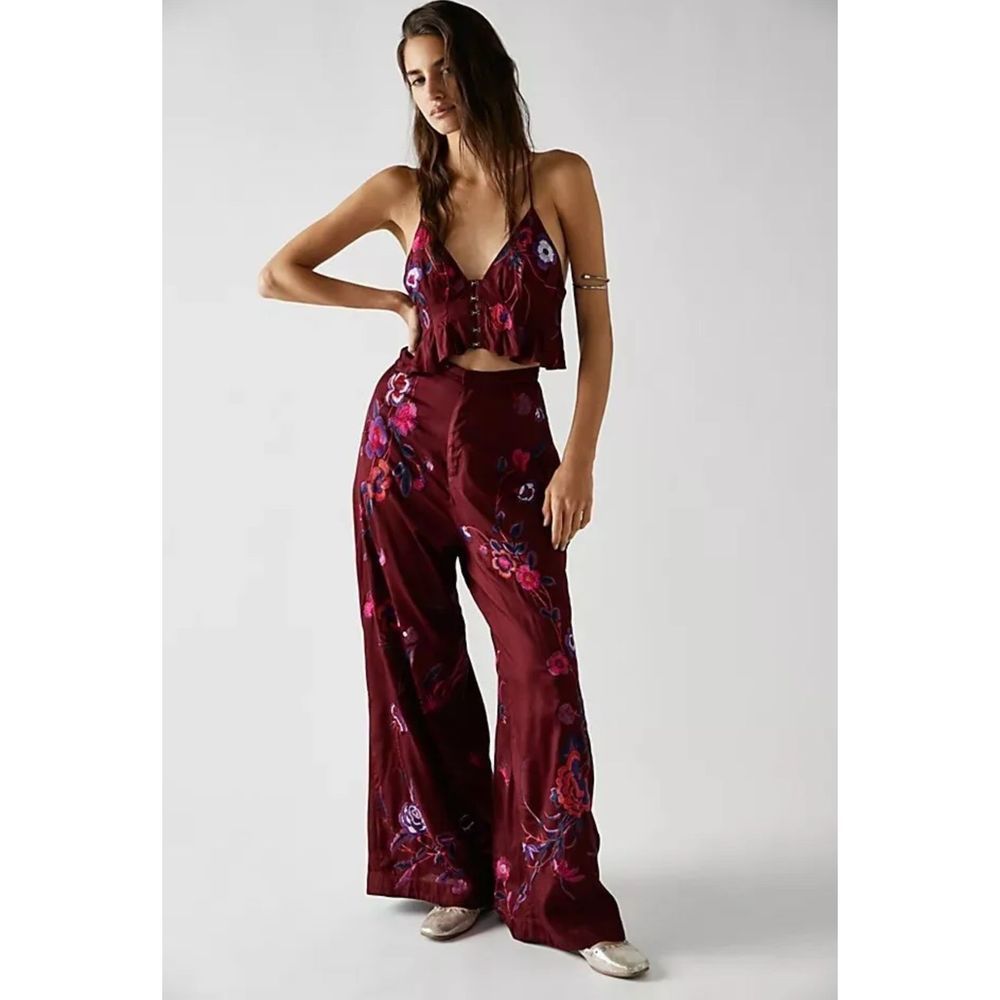 New Free People Mimi Embroidered Pants - Top Set sz 6 - Picture 1 of 8